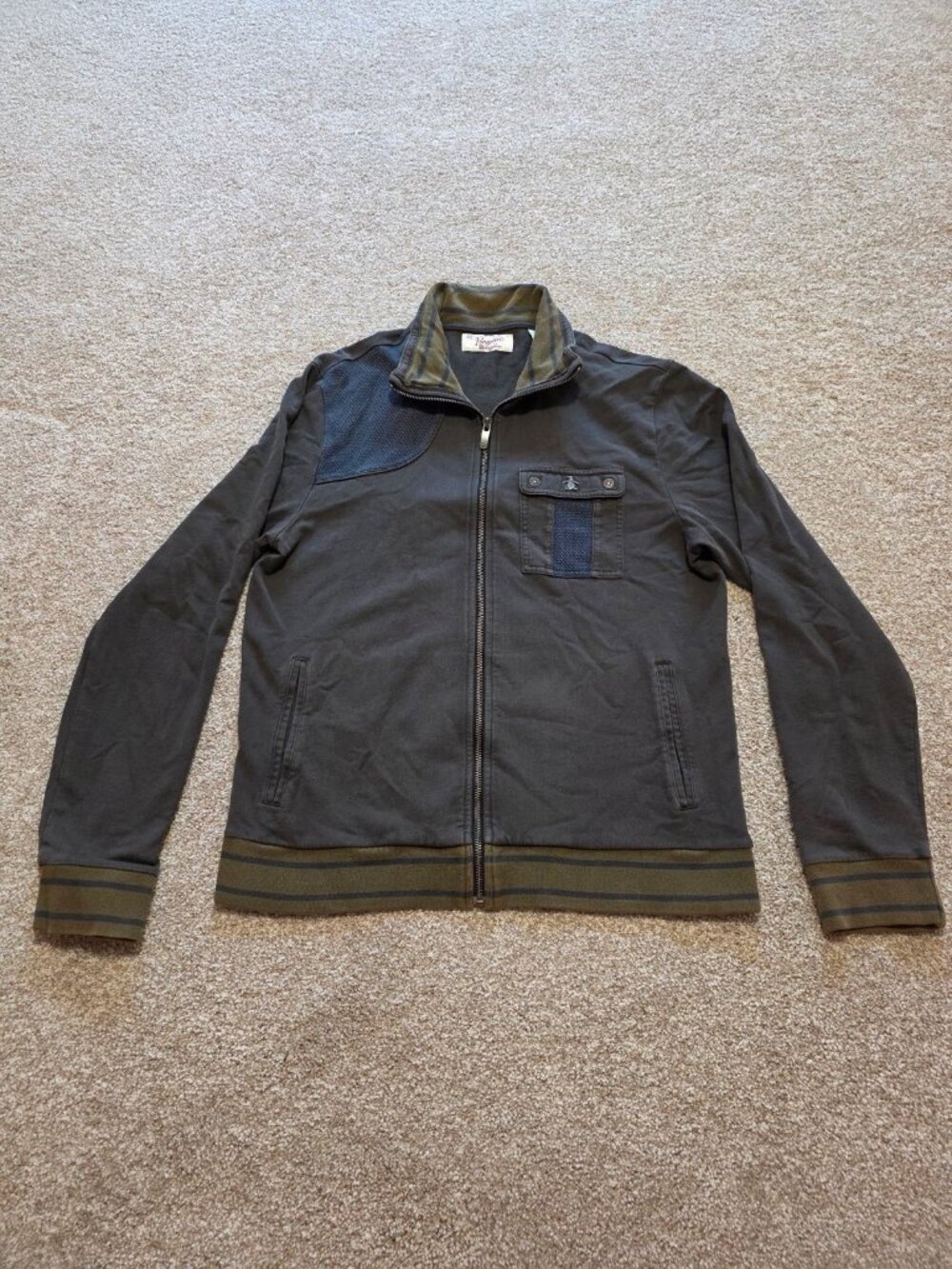 Original Penguin By Munsingwear Full Zip Blue Brown Jacket Size Medium